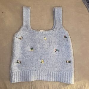 Zara sweater tank embroidery baby blue